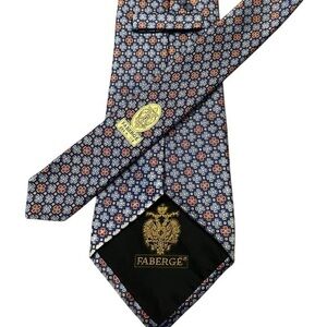 Fabergé Vintage Silk Tie - Blue & Red Stylized Floral Print - 3.75”